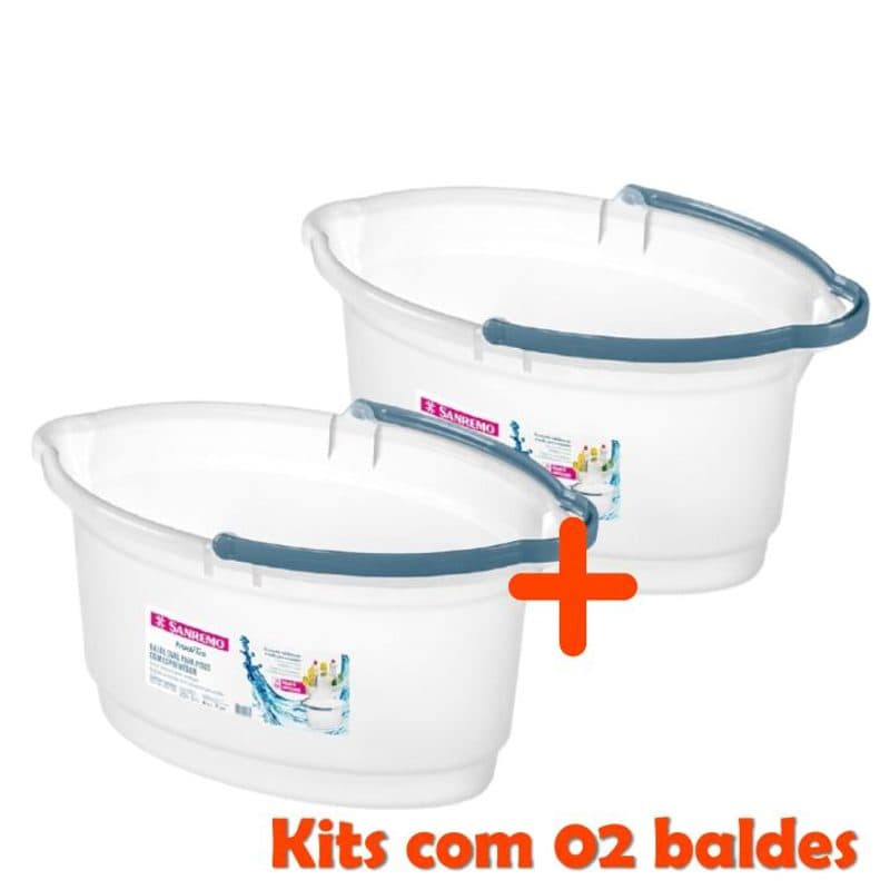 Kit 2 Baldes Ovais 14 Litros com Rodo e Vassoura Sanremo